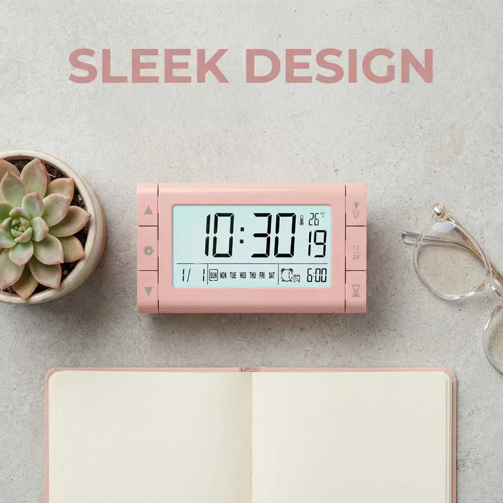 Large Display Digital Alarm Clock with Triple Alarms and Temperature Readout