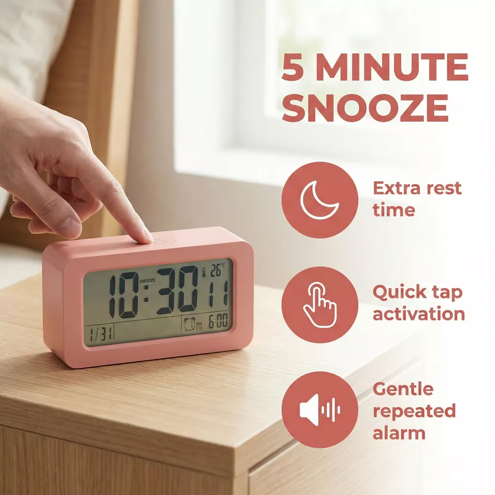 Vibrating Digital Alarm Clock with Large Display and Triple Alarms